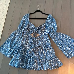Majorelle blue floral dress with cut out